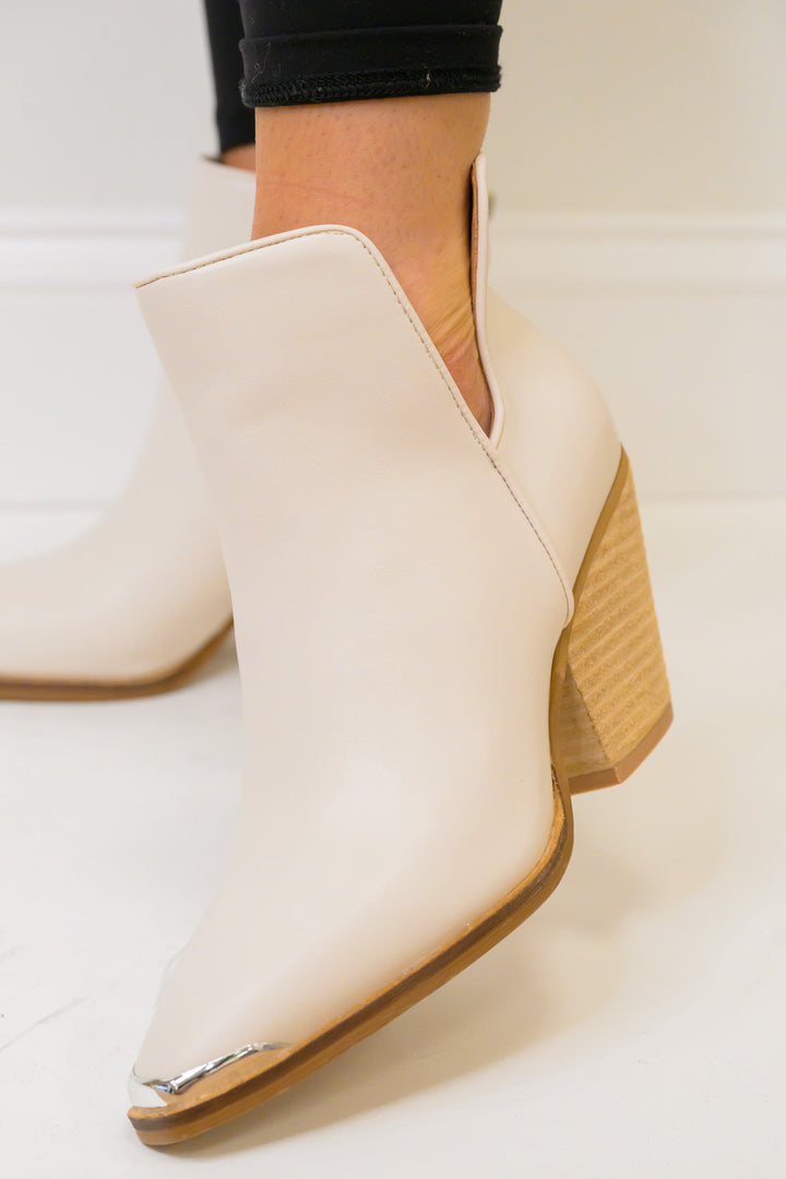 Antonia Side Slit Ankle Booties - Off White