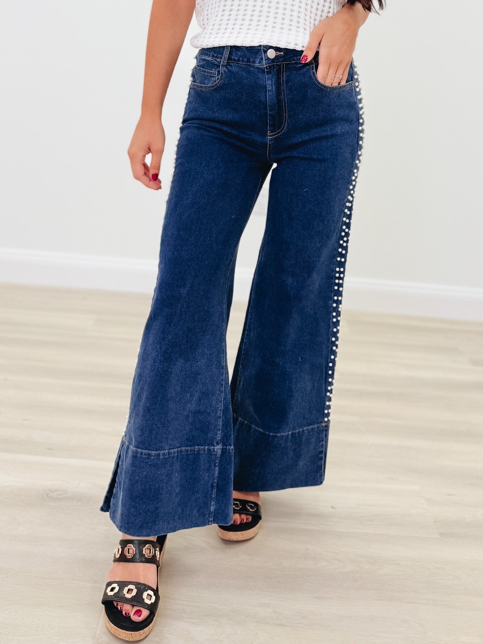 Pearl Pop By So Me - Mid Rise Flare Jeans - Dark Denim