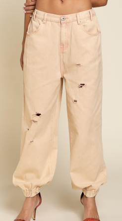 Perfection Denim Joggers - Pink Beige
