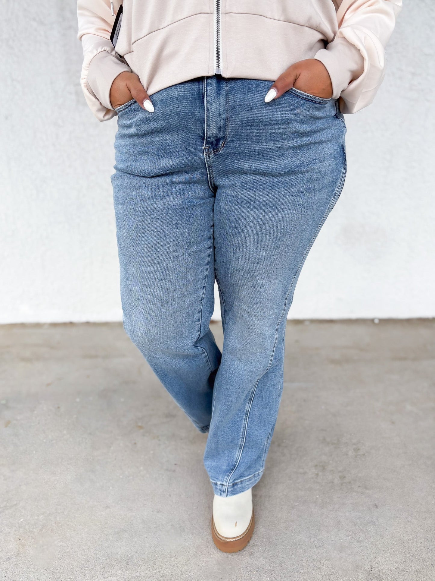 Material Girl By Judy Blue - High Rise Seam Insert Retro Wide Leg Jeans
