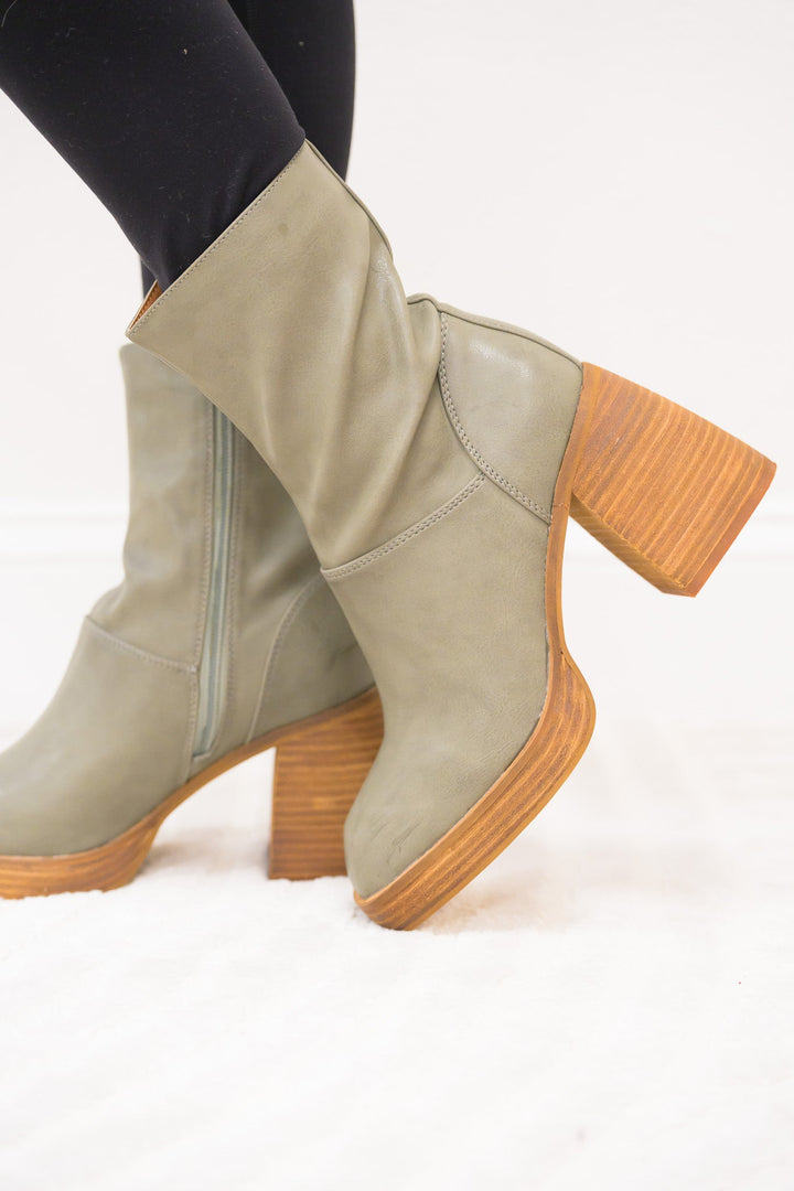 Foster Platform Chunky Toe Ankle Booties - Moss