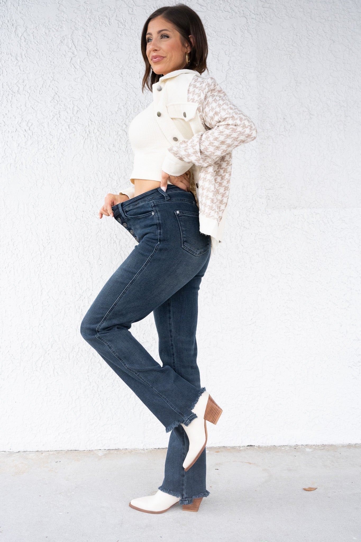 Button Up Buttercup By Judy Blue - High Rise Button Fly Hem Destroy Straight Jeans