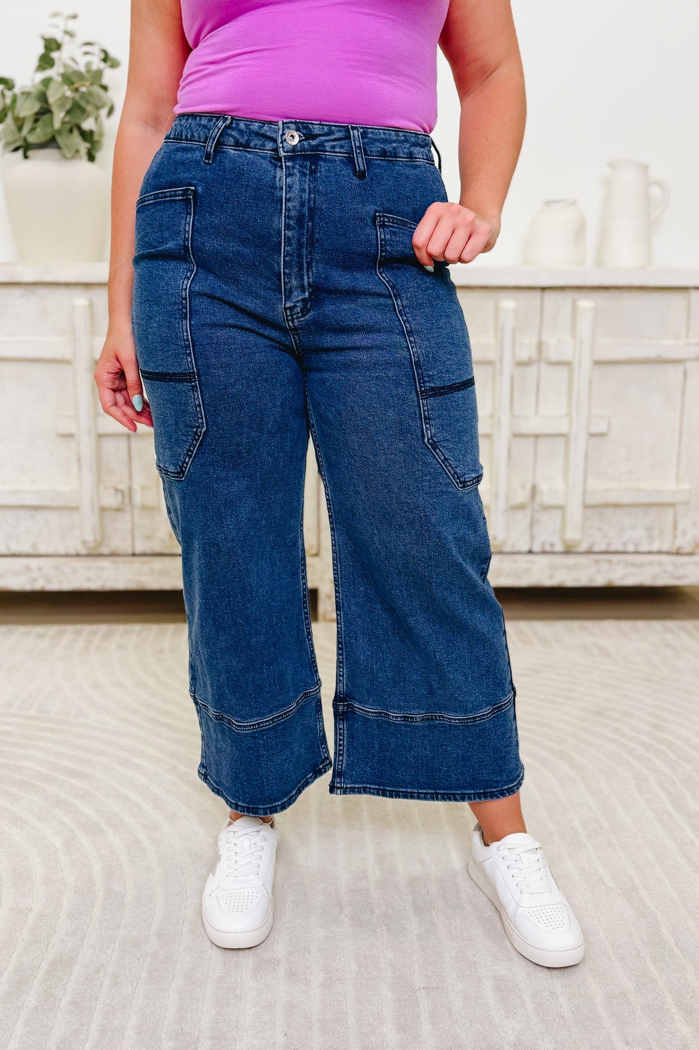 Unique Apparel By Saige Denim - Wide Leg Utility Jeans - Dark