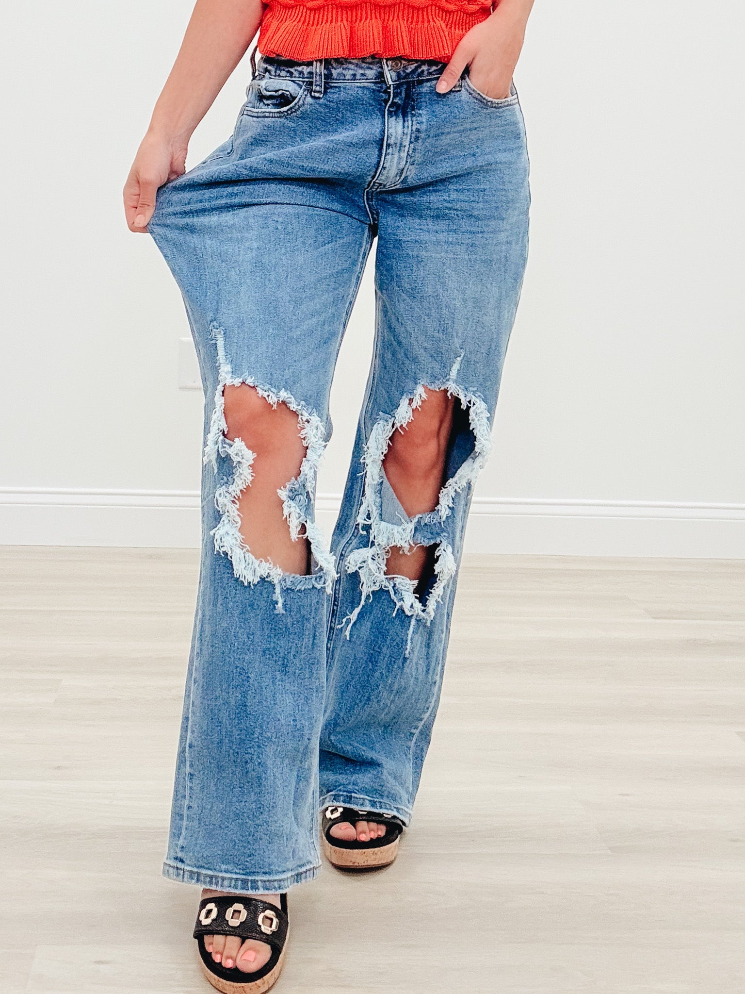 Blessed & Distressed By Anniewear - High Rise Wide Leg Jeans