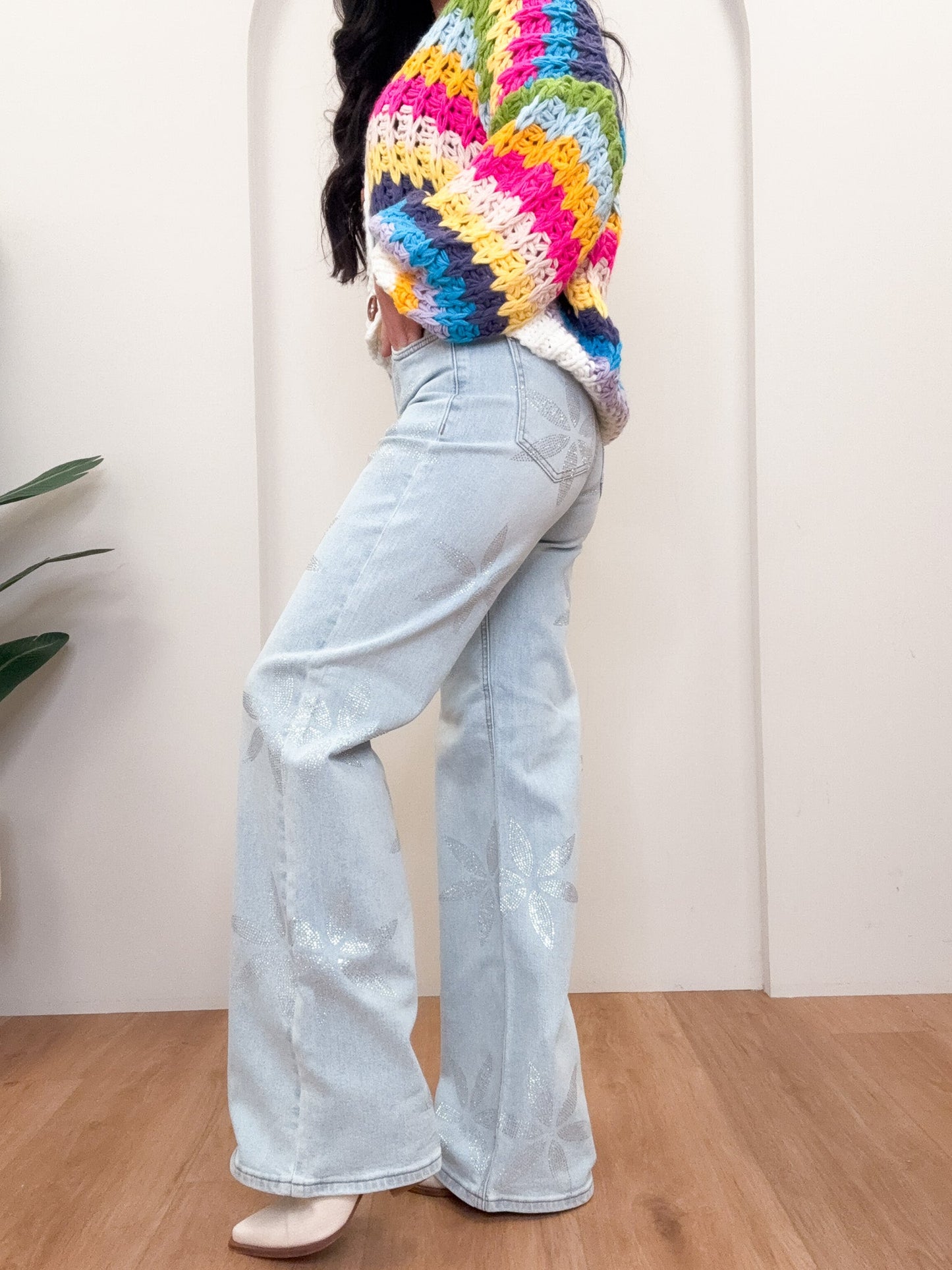 Blowin In The Wind By Vibrant M.i.U - Rhinestone Wide Leg Jeans