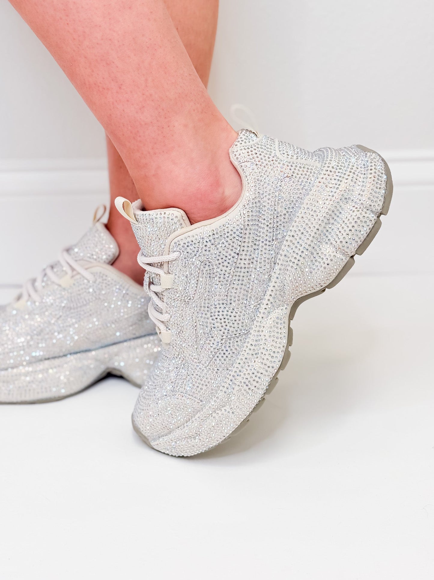 Peyton Rhinestone Chunky Sneakers - Beige