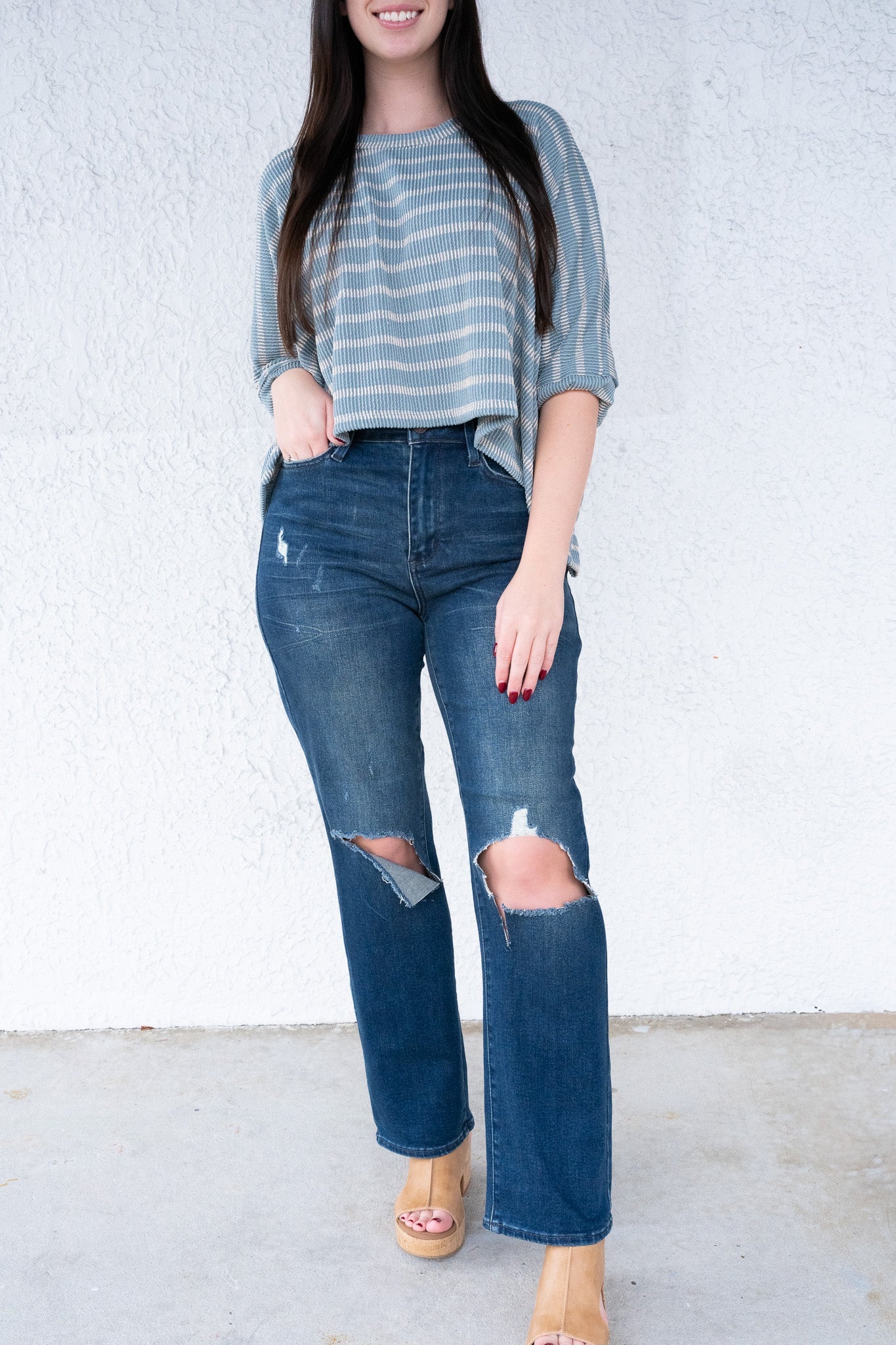 The Brandi By Judy Blue - High Rise Distressed Dad Jeans