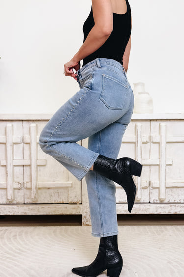 Night Out By Lovervet By Vervet- Studded Slim Wide Leg Jeans