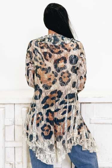 Coming Right Up Lace Leopard Cardigan