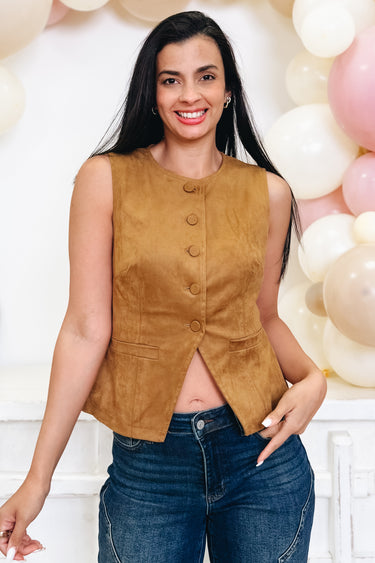 Sienna Suede Button Down Vest Top