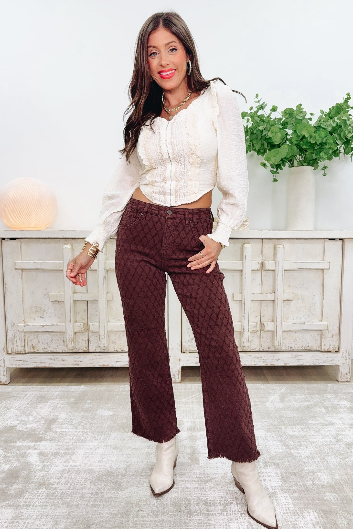 Honey Crush By Risen - High Rise Tummy Control Straight Jeans - Choco Brown
