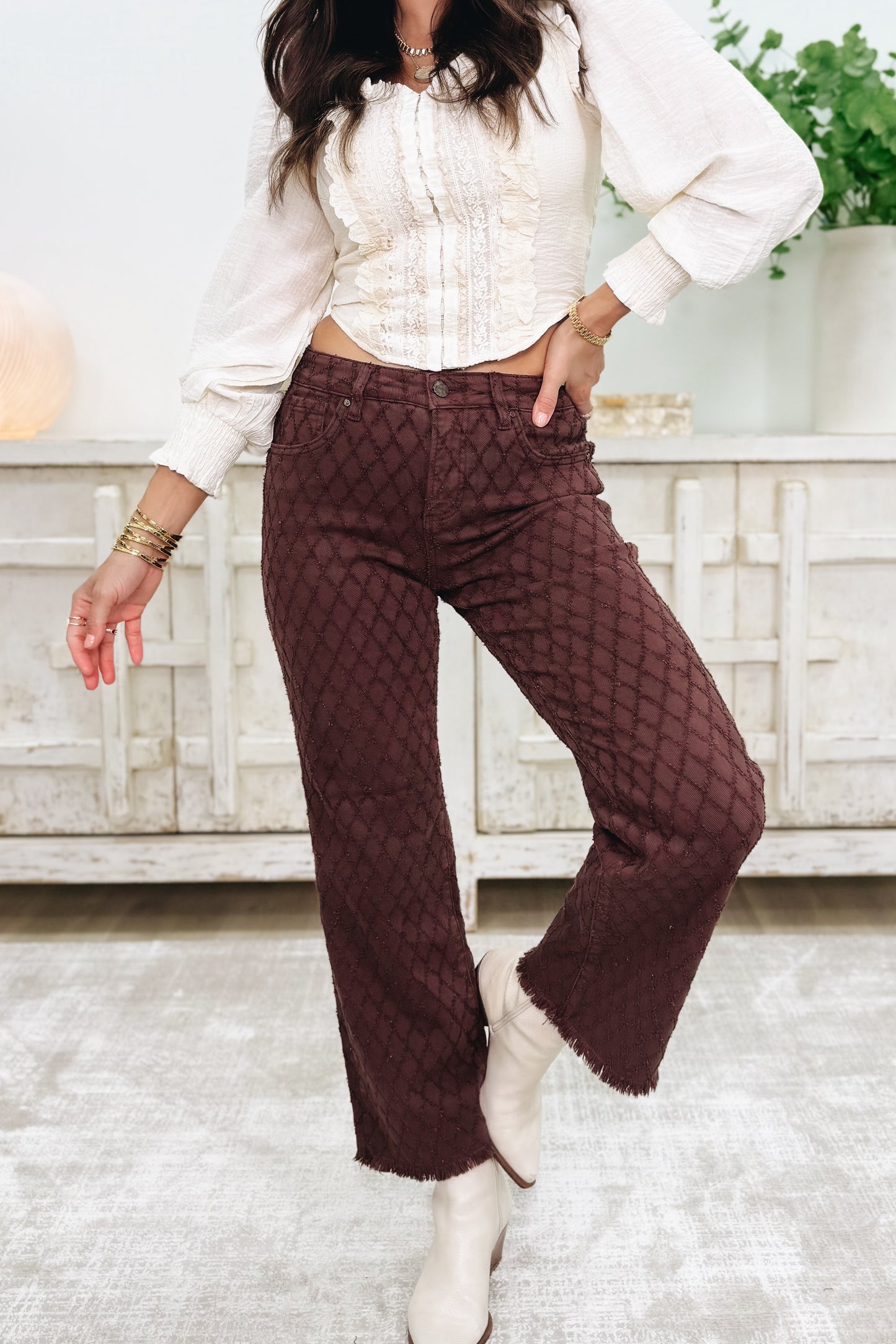Honey Crush By Risen - High Rise Tummy Control Straight Jeans - Choco Brown