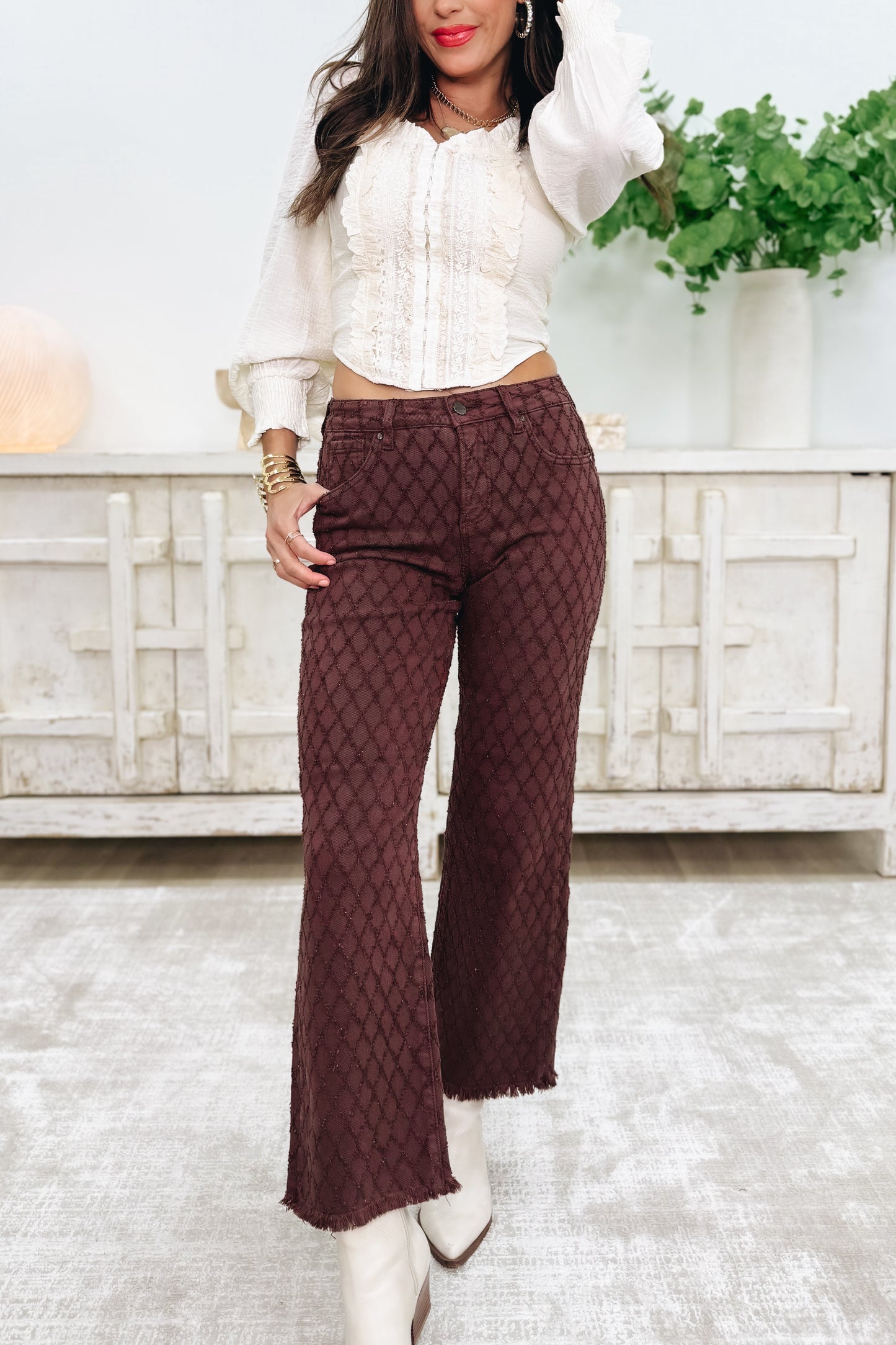 Honey Crush By Risen - High Rise Tummy Control Straight Jeans - Choco Brown