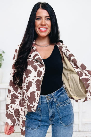 Run Wild Leopard Moto Jacket - Cream Cow