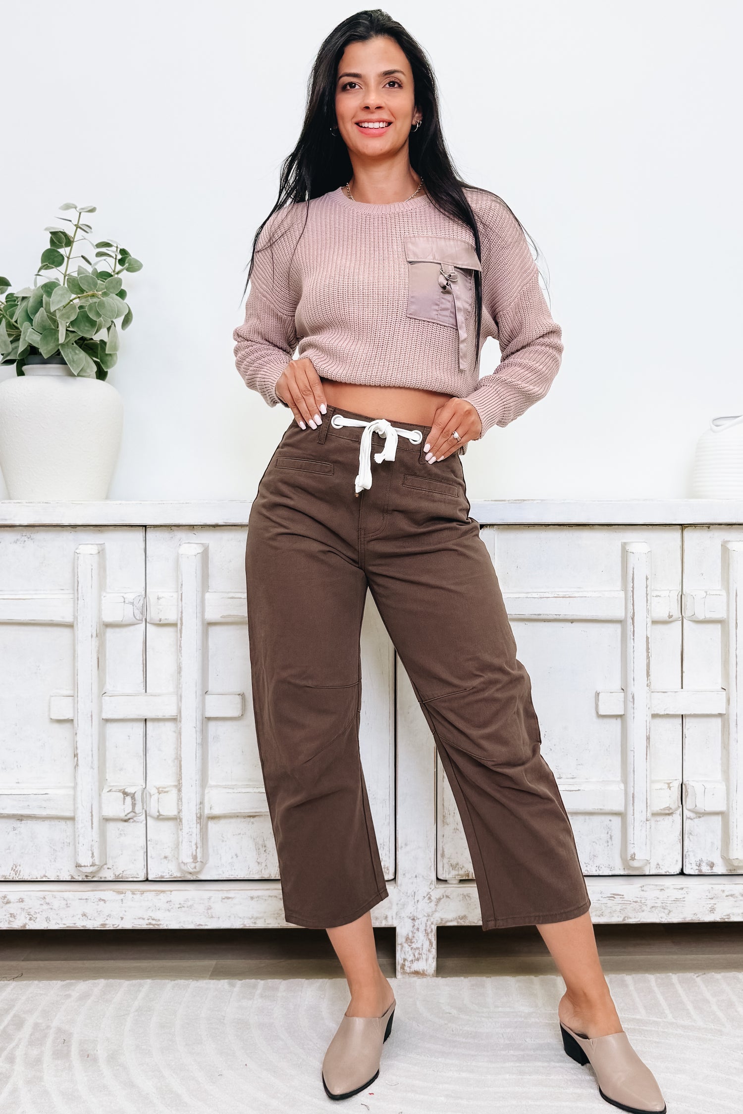 Worn Wild By Le Lis - High Rise Barrel Jeans - Chocolate