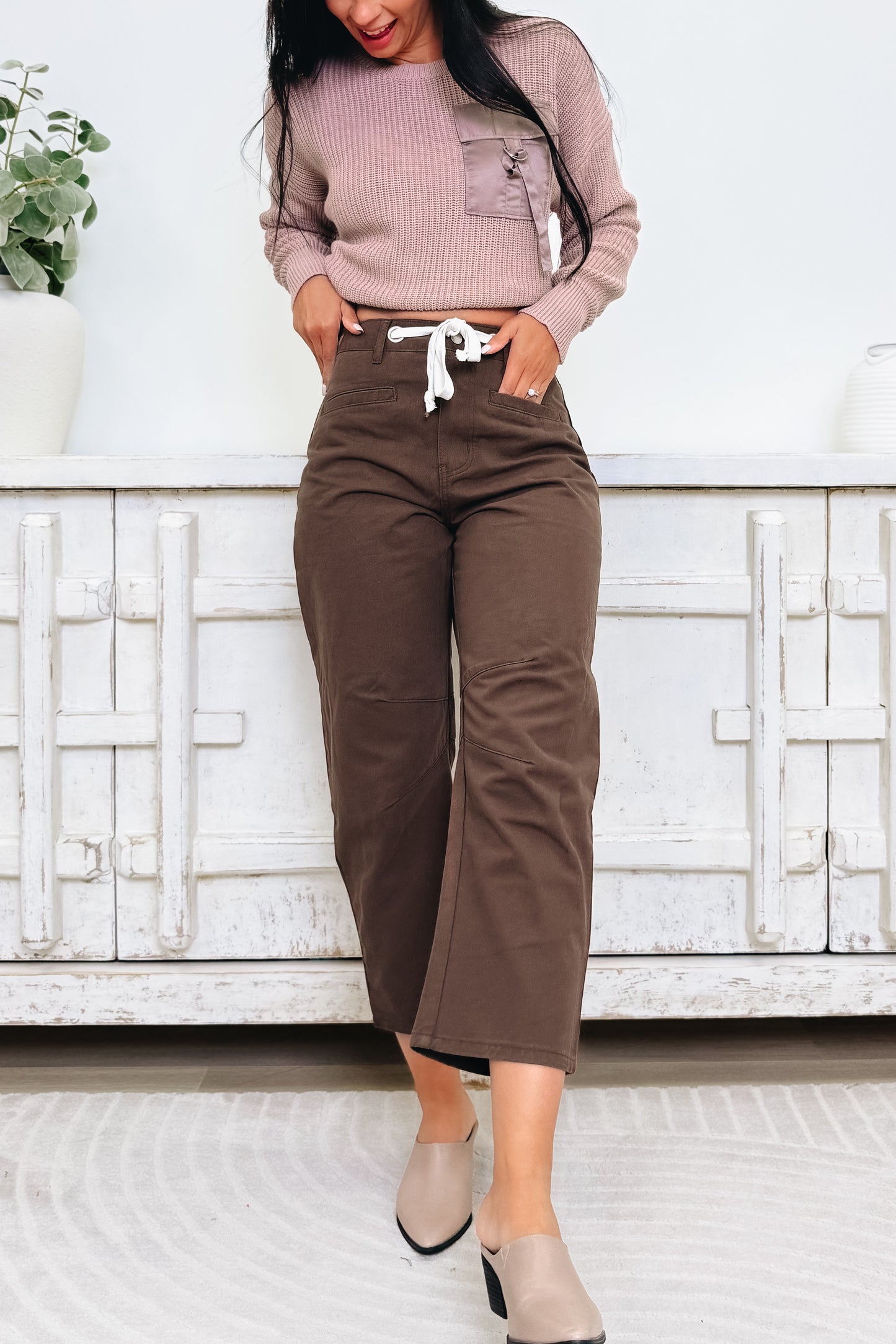 Worn Wild By Le Lis - High Rise Barrel Jeans - Chocolate