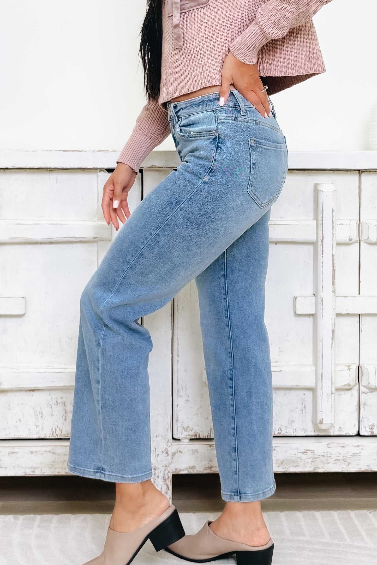 The Chic By Mica - Mid Rise Loose Fit Straight Jeans