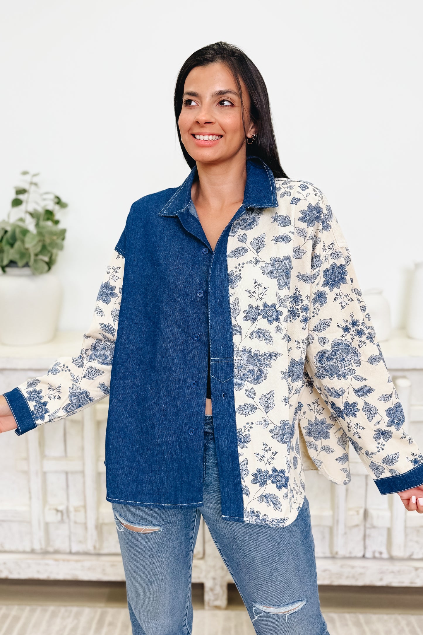 Petal Press Denim Button Down Top