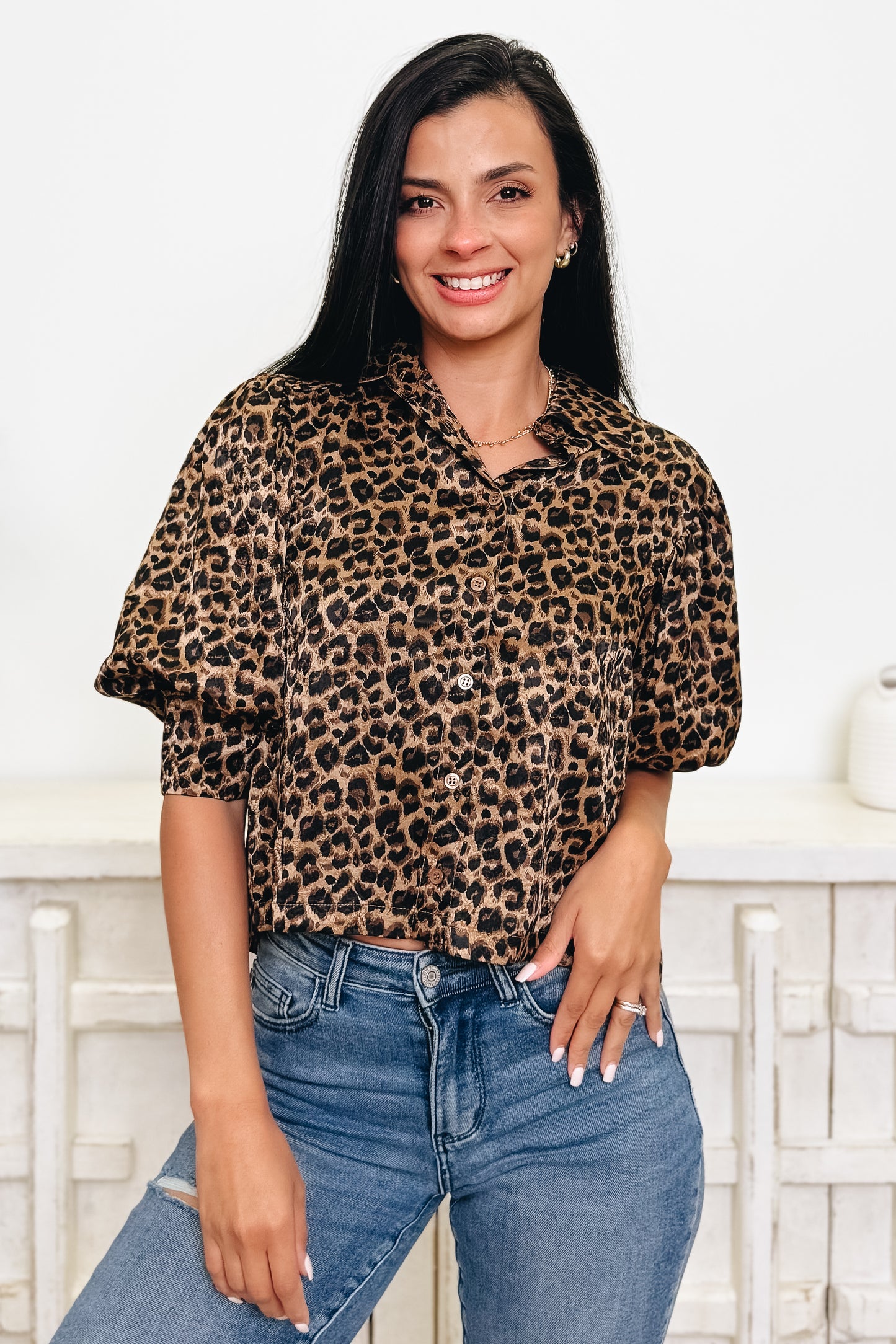 In The Spotlight Leopard Button Down Top