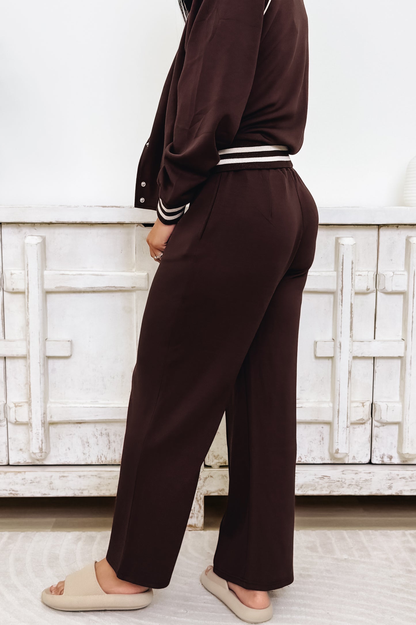 Sporty Chic Scuba Sleek Pants - Brown