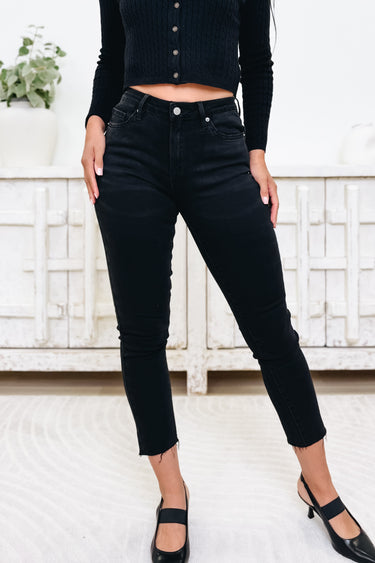 Polished & Poised By Mica - High Rise Raw Hem Skinny Jeans - Electric Black