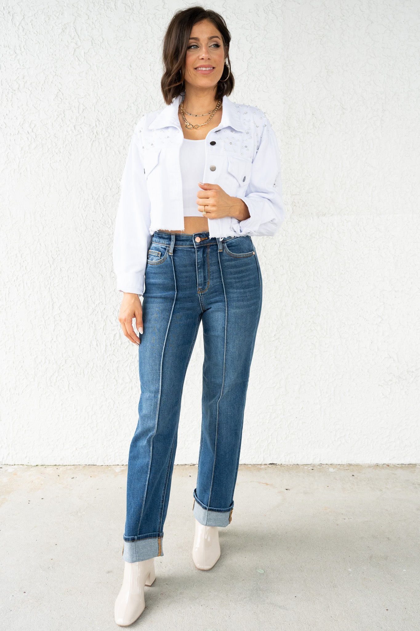 Judy Blue Sweet Cheeks High Rise Cuffed Straight Jeans