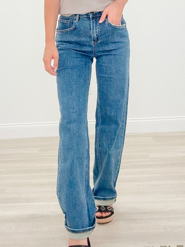 She's A Real One By Mica - High Rise Loose Fit Straight Jeans - Real Indigo