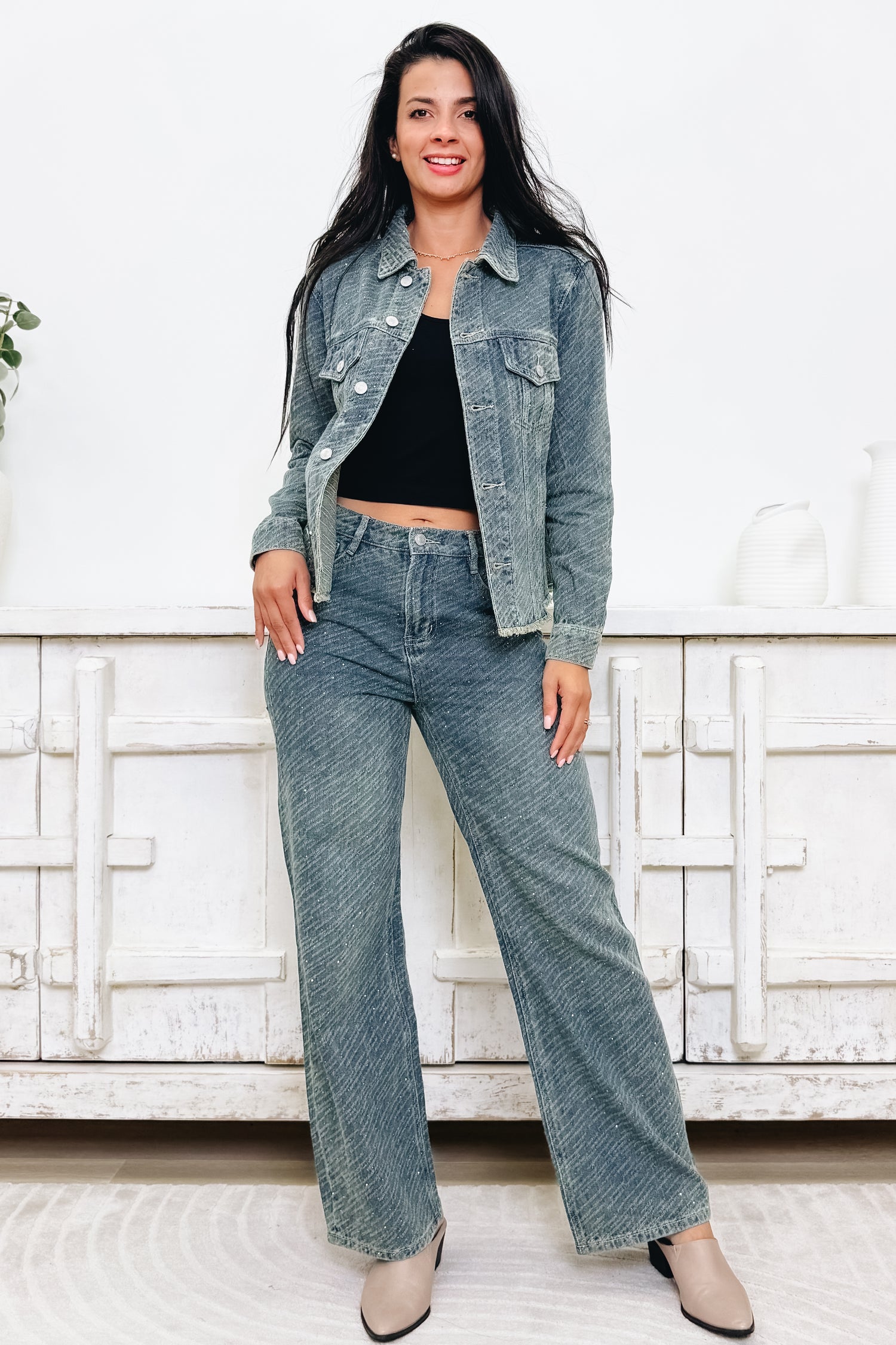 Born To Shine By Mica - Embellished Wide Leg Jeans