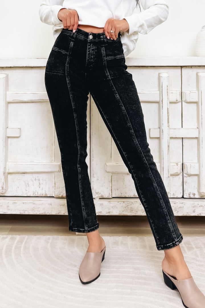 All Nighter By Saige Denim - Mid Rise Slim Straight Jeans - Black