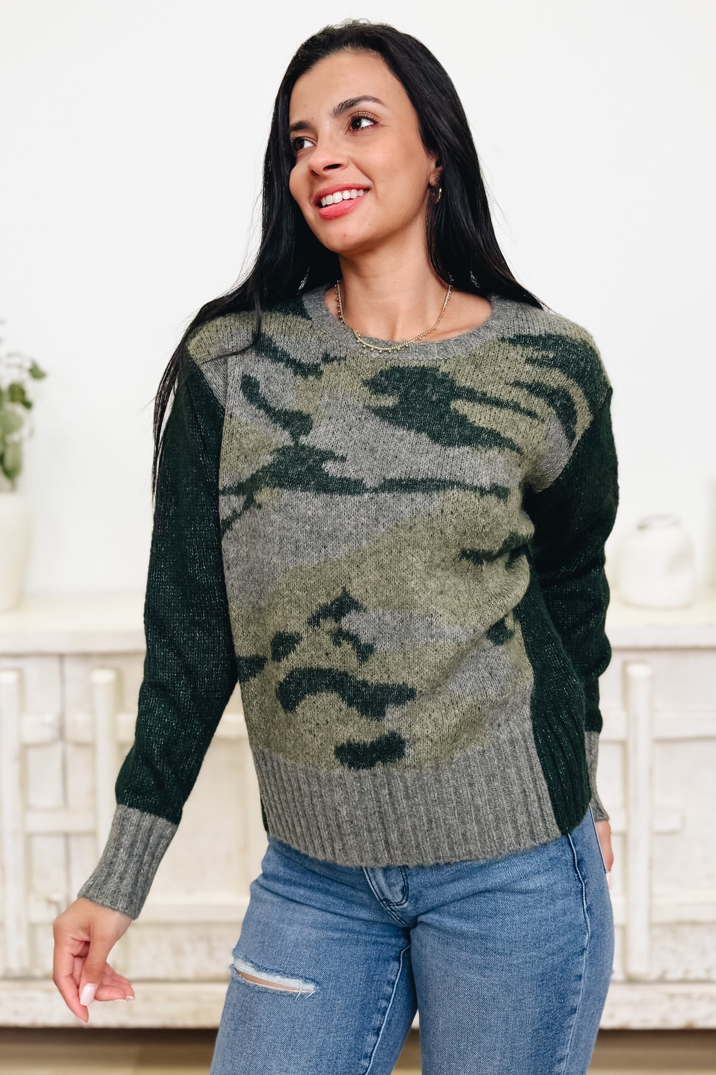 Seek & You Shall Find Camo Sweater