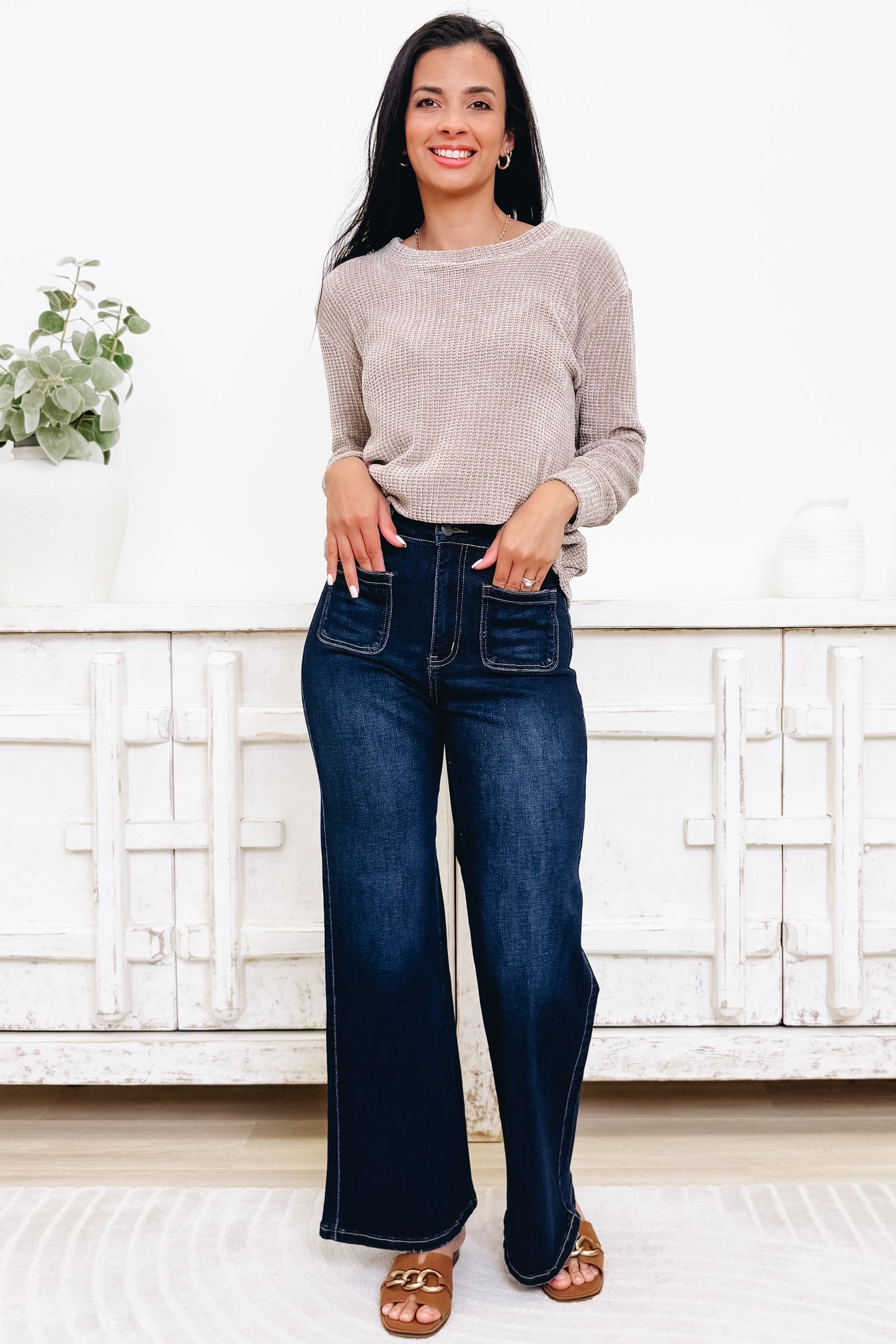 Trend Setter By Anniewear - High Rise Flare Jeans - Dark Denim
