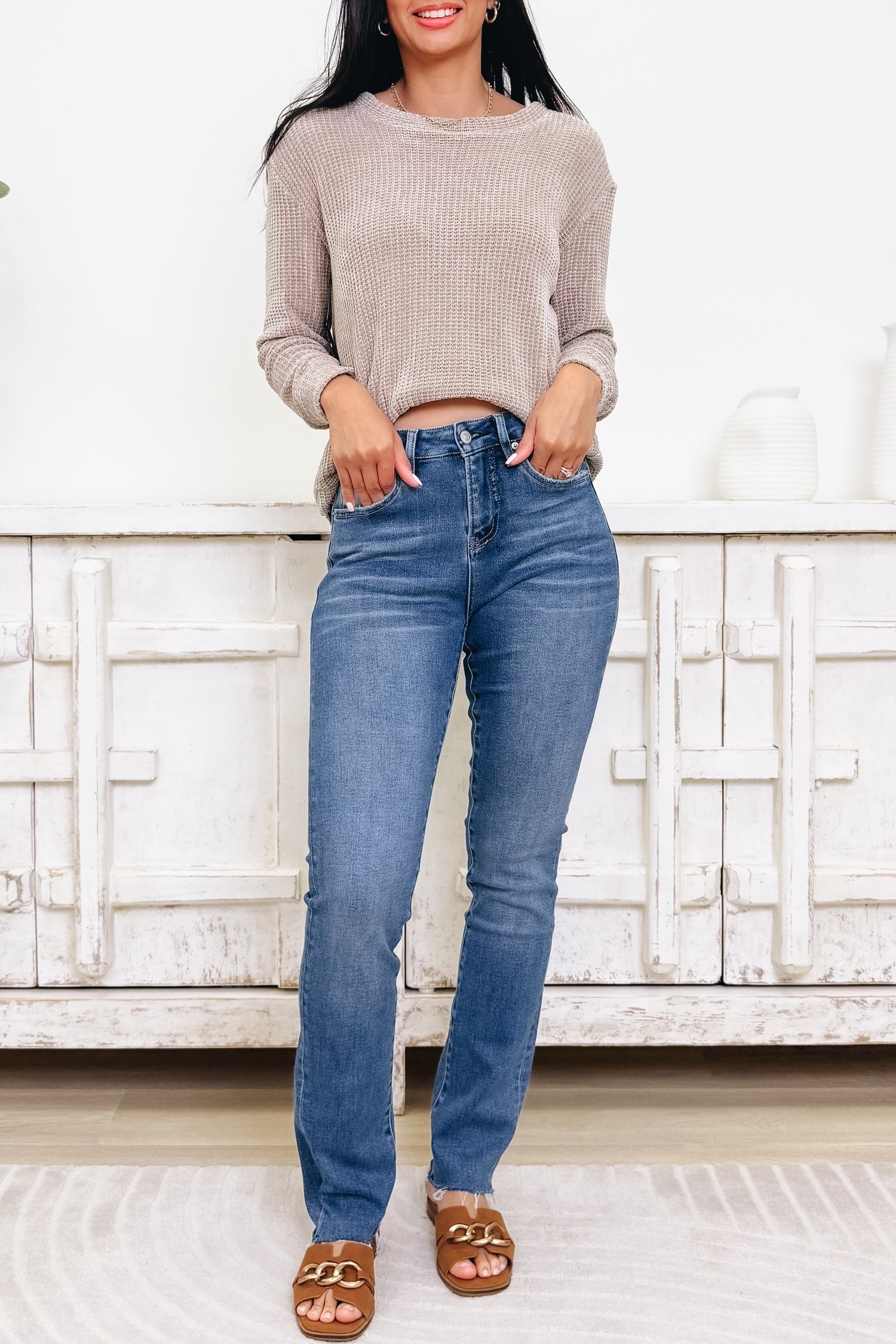 Set The Tone By Mica - Raw Hem Straight Leg Jeans
