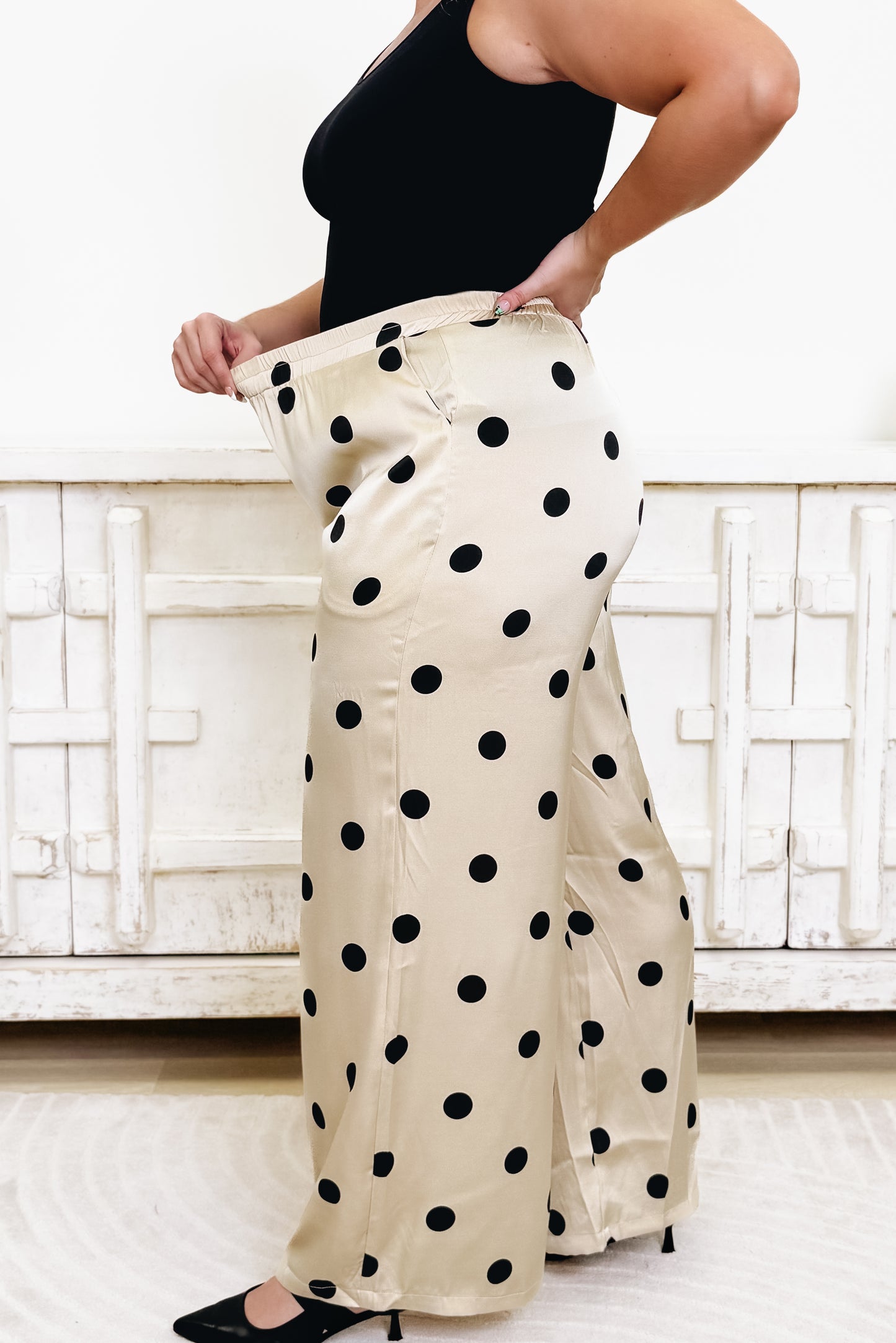 Spotlight On You Polka Dot Pants - Taupe Black Dots