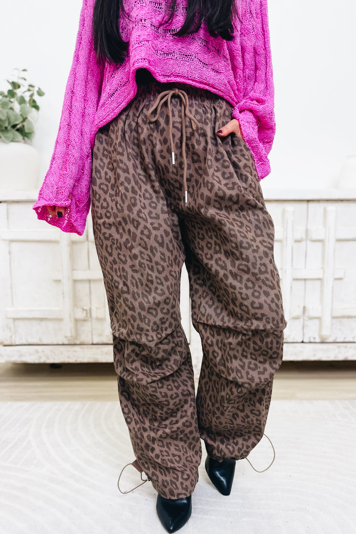 Spotted A Queen Leopard Mesh Cargo Joggers - Mocha