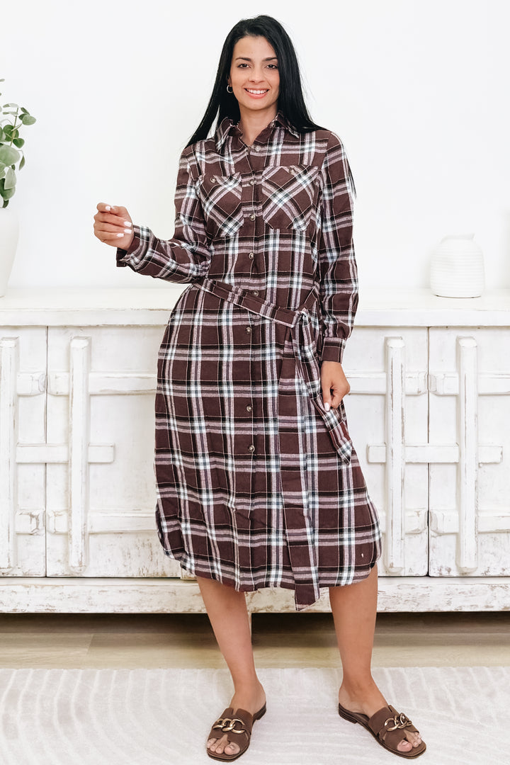 Cultivated Culture Plaid Belted Button Down Dress