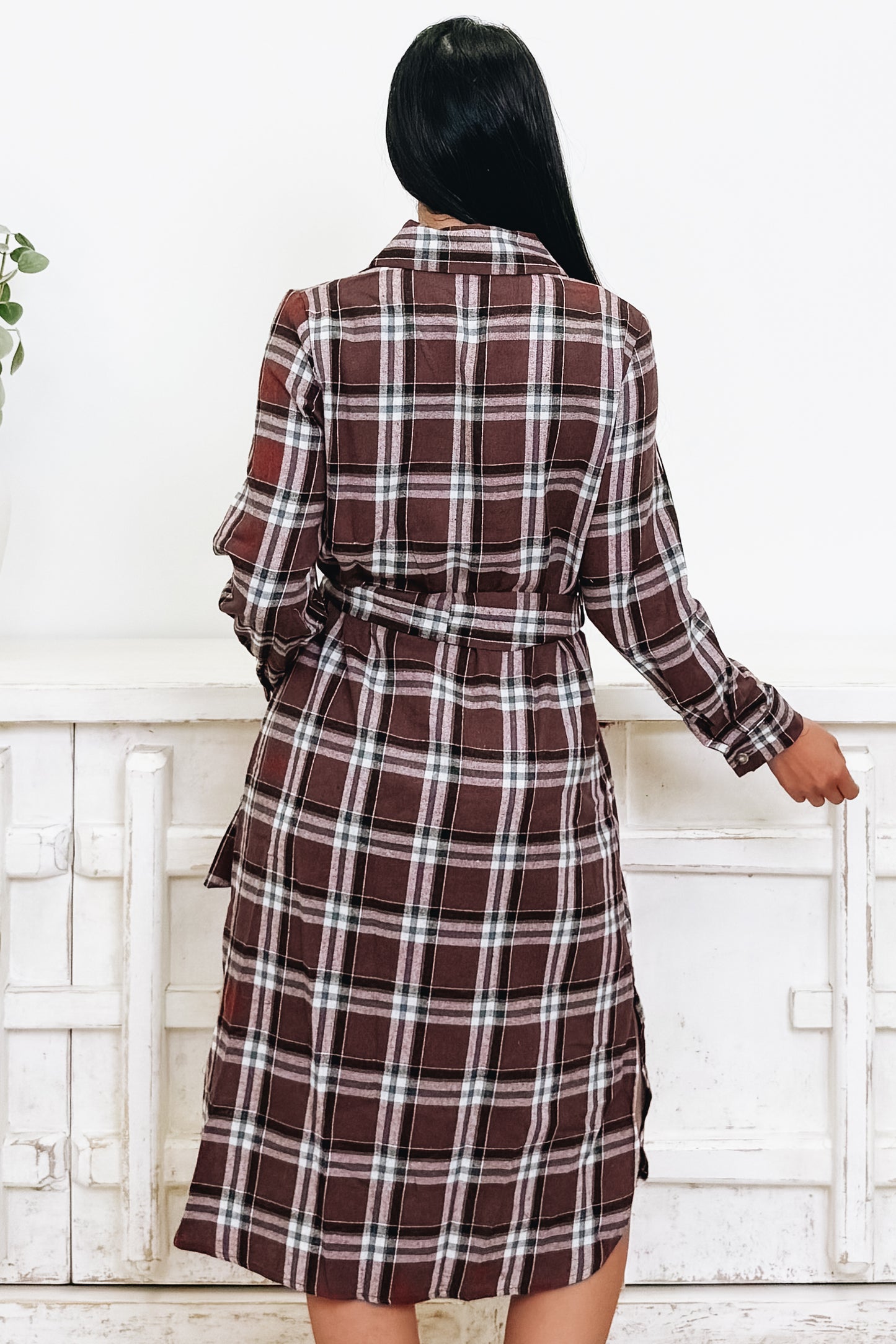Cultivated Culture Plaid Belted Button Down Dress