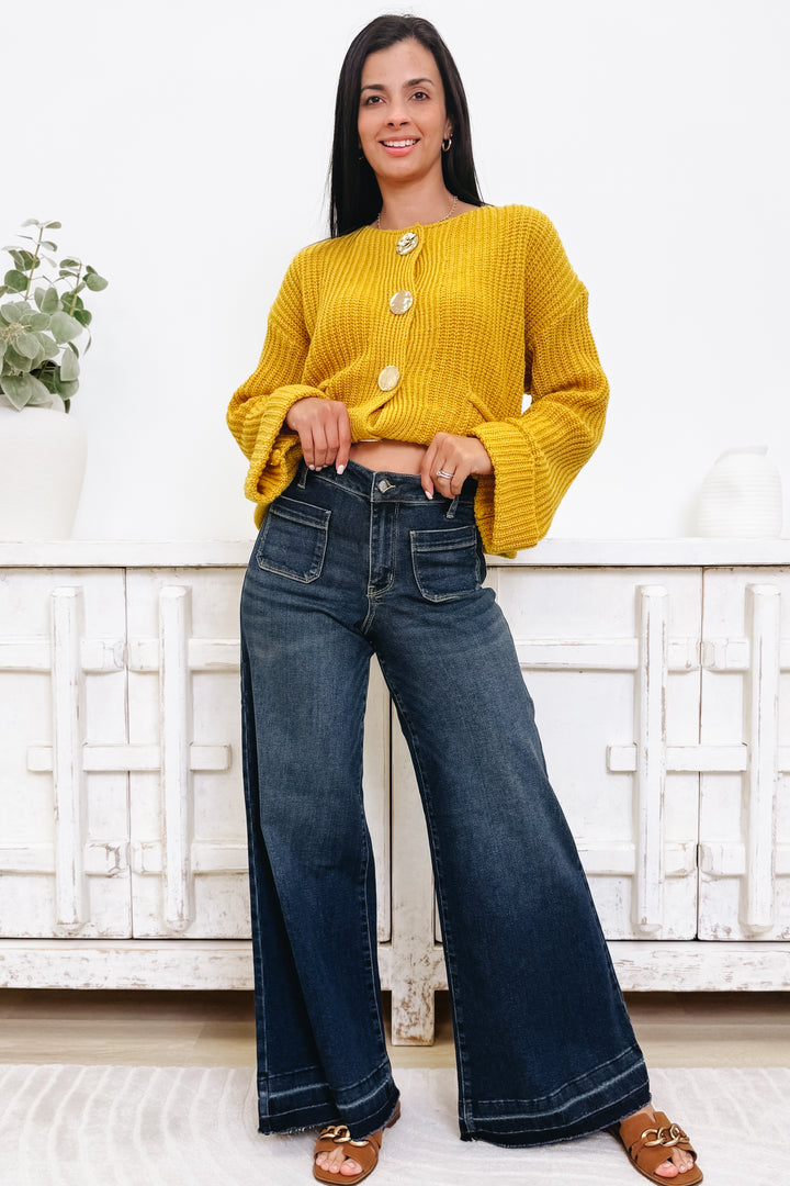 Groove Thang By Judy Blue - High Rise Palazzo Patch Pockets Jeans - Dark