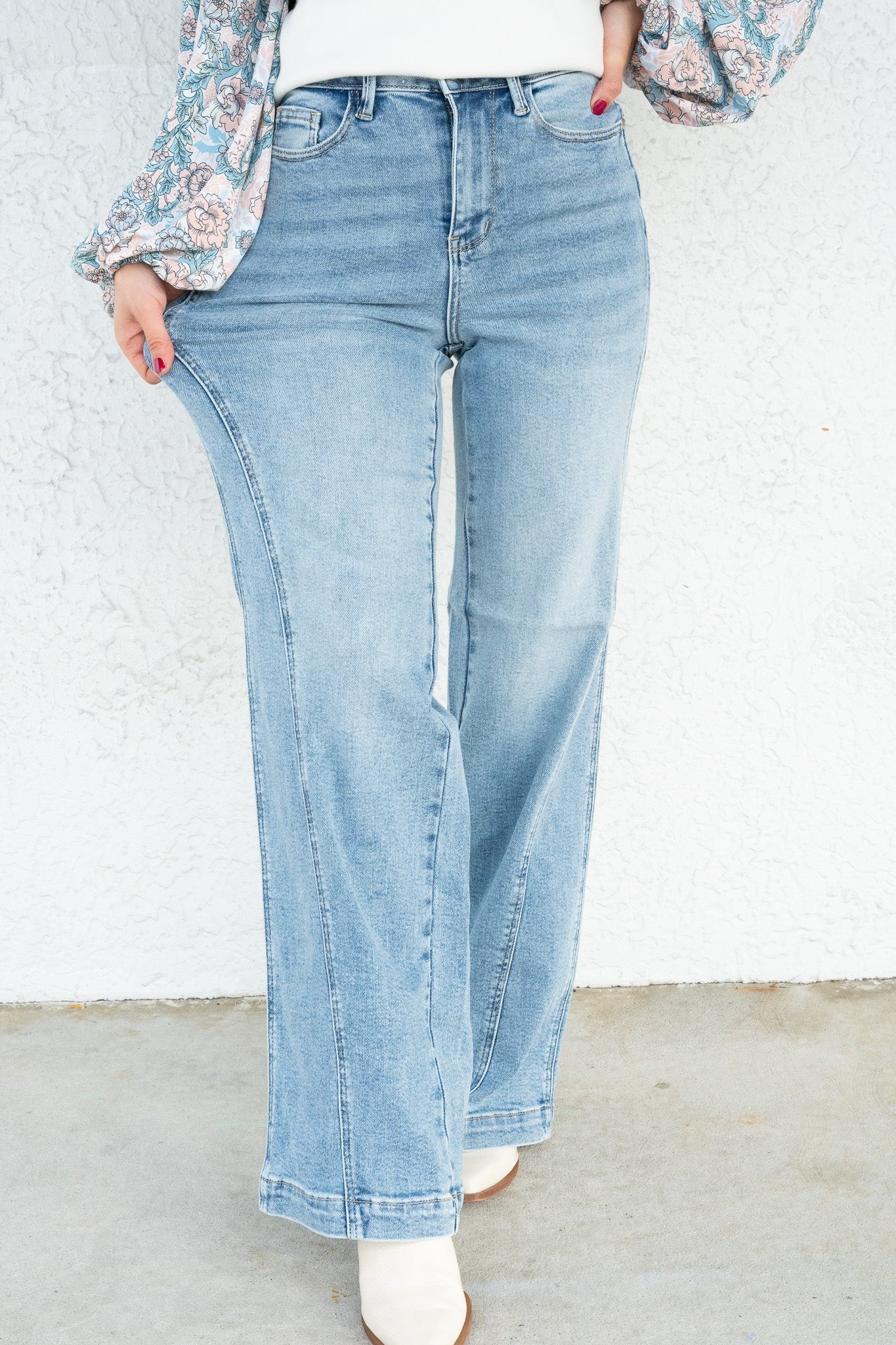 Material Girl By Judy Blue - High Rise Seam Insert Retro Wide Leg Jeans