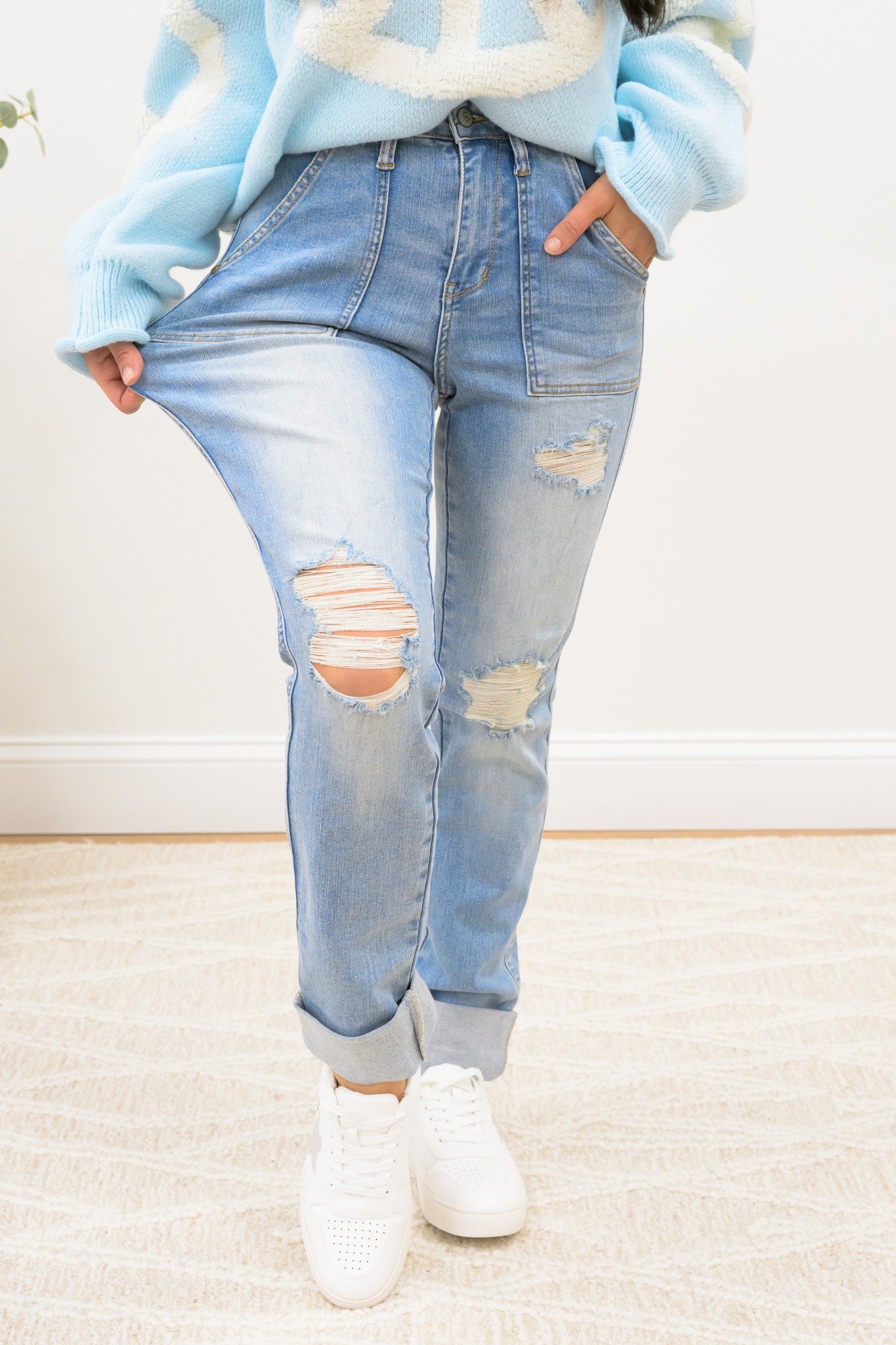 Globe Trotter By Judy Blue - High Rise Patch Pocket Destroy Boyfriend Jeans