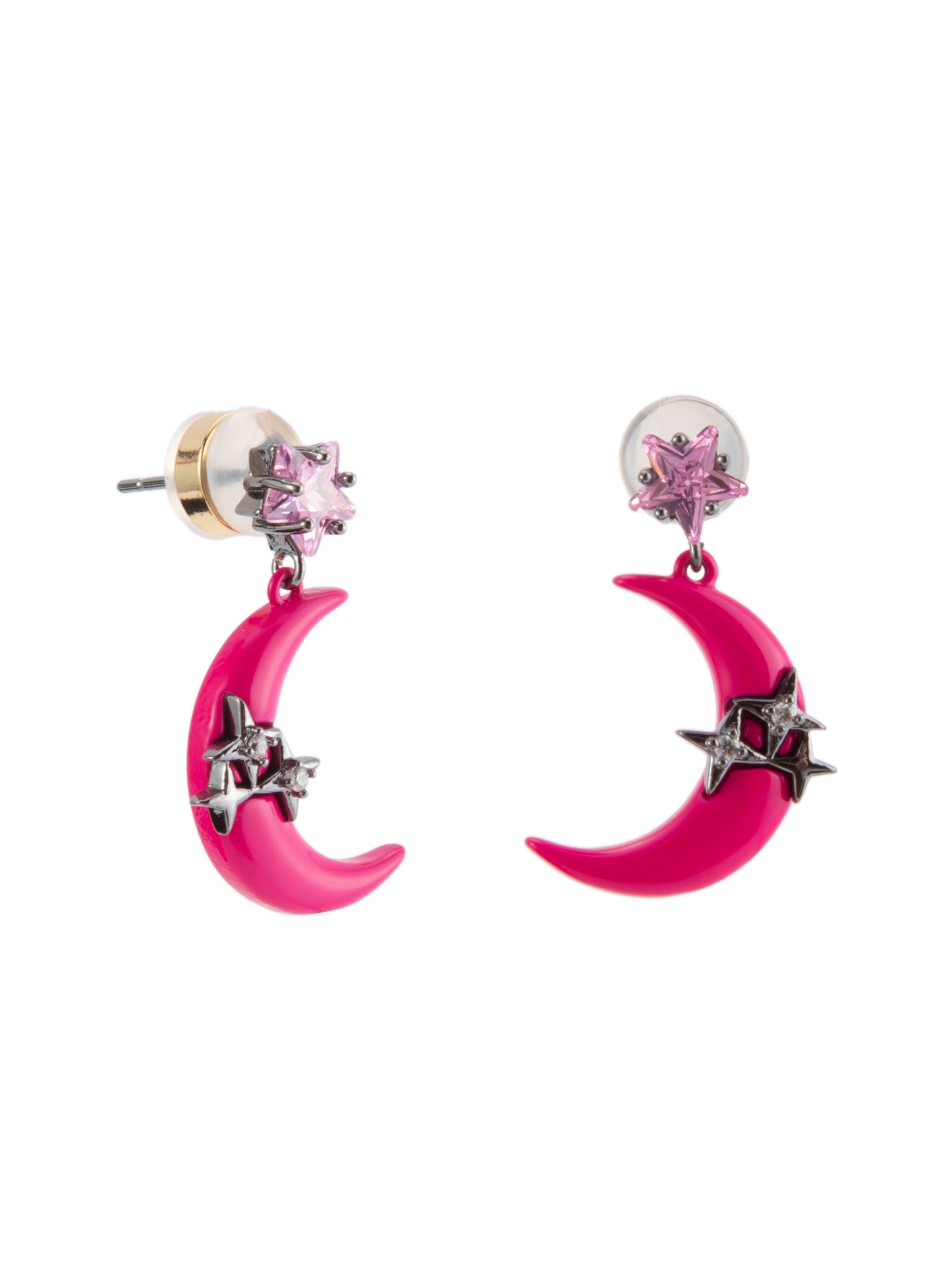 Moony Earrings -Gunmetal Fuchsia