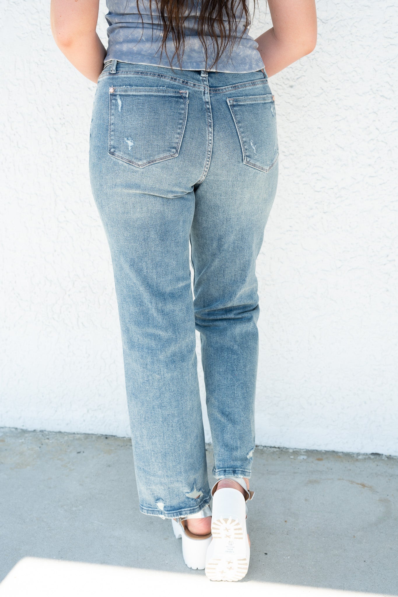 Judy Blue Lovin On Me Mid Rise Distressed Straight Jeans