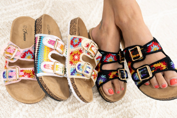 Forever Bacon Crochet Double Buckle Cork Sandal - 4 Colors!