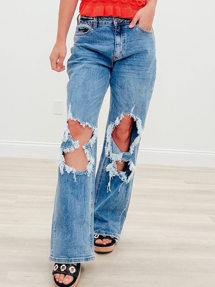 Blessed & Distressed By Anniewear - High Rise Wide Leg Jeans