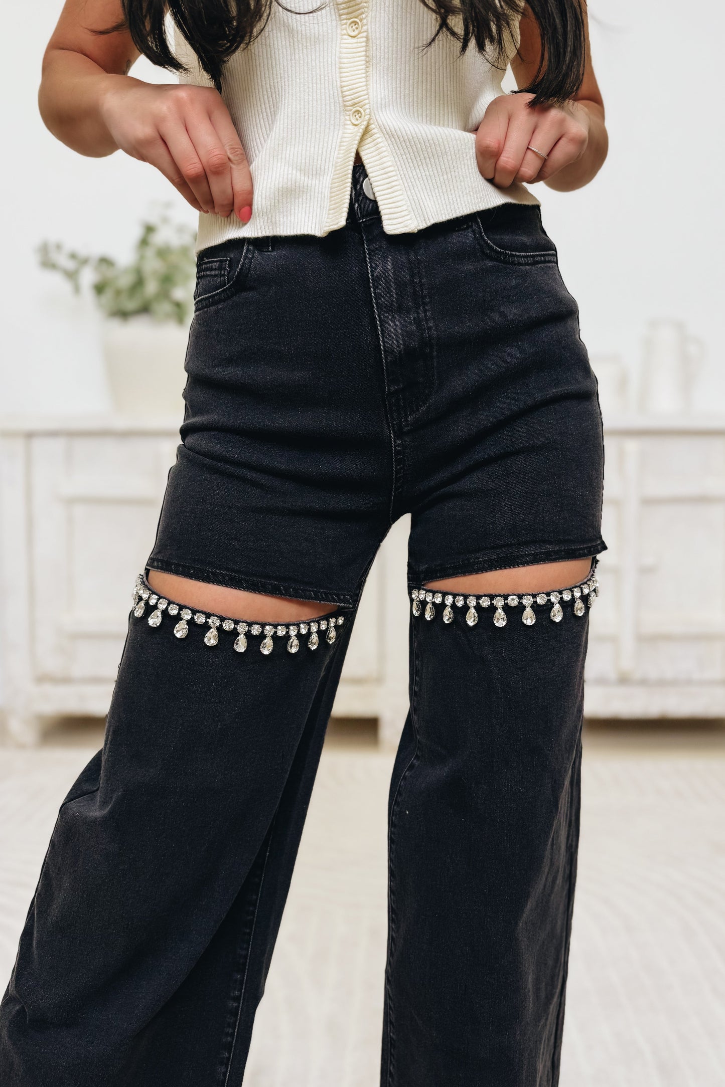 Crystal Cut By Blue B. - Mid Rise Crystal Slit Wide Leg Jeans - 2 Colors!