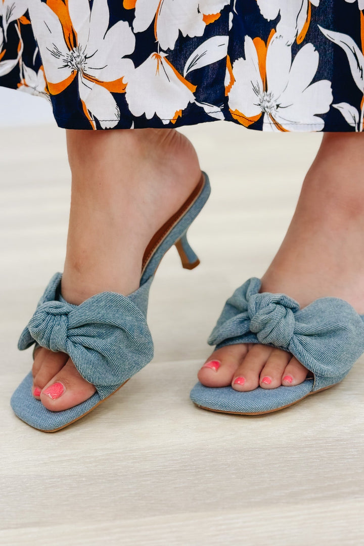 Hannah Big Bow Kitten Heels - Denim