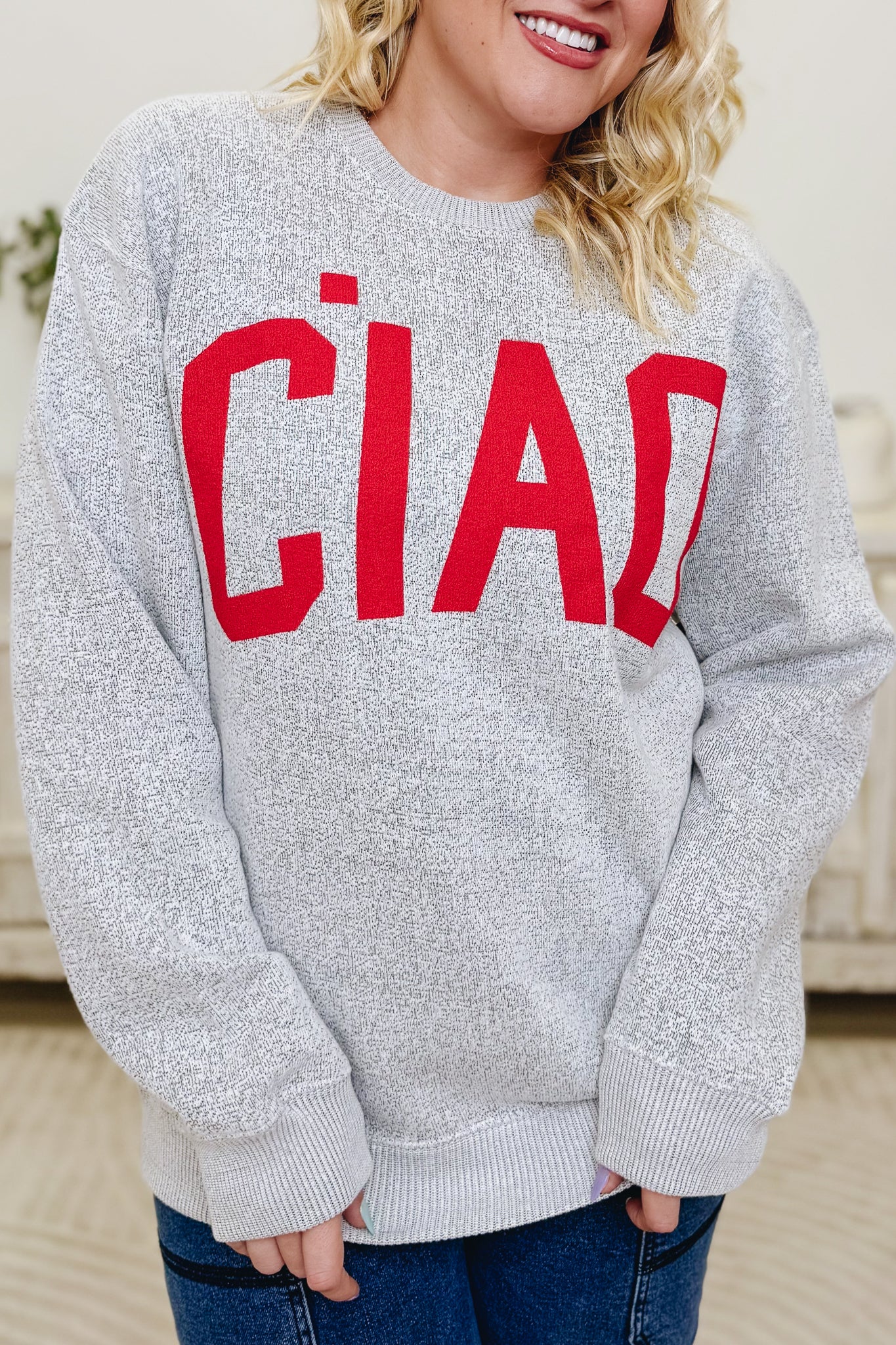 Ciao Bella Graphic Sweatshirt - Light Grey
