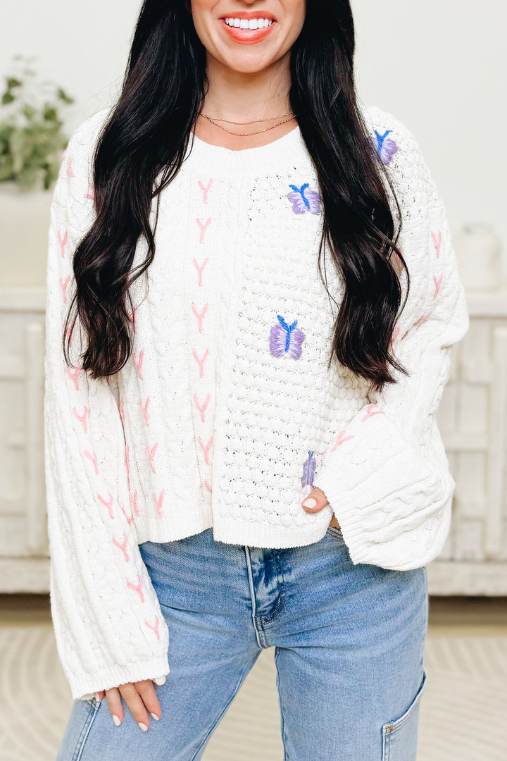 Carefree Crochet Sweater Top - Powder Cream
