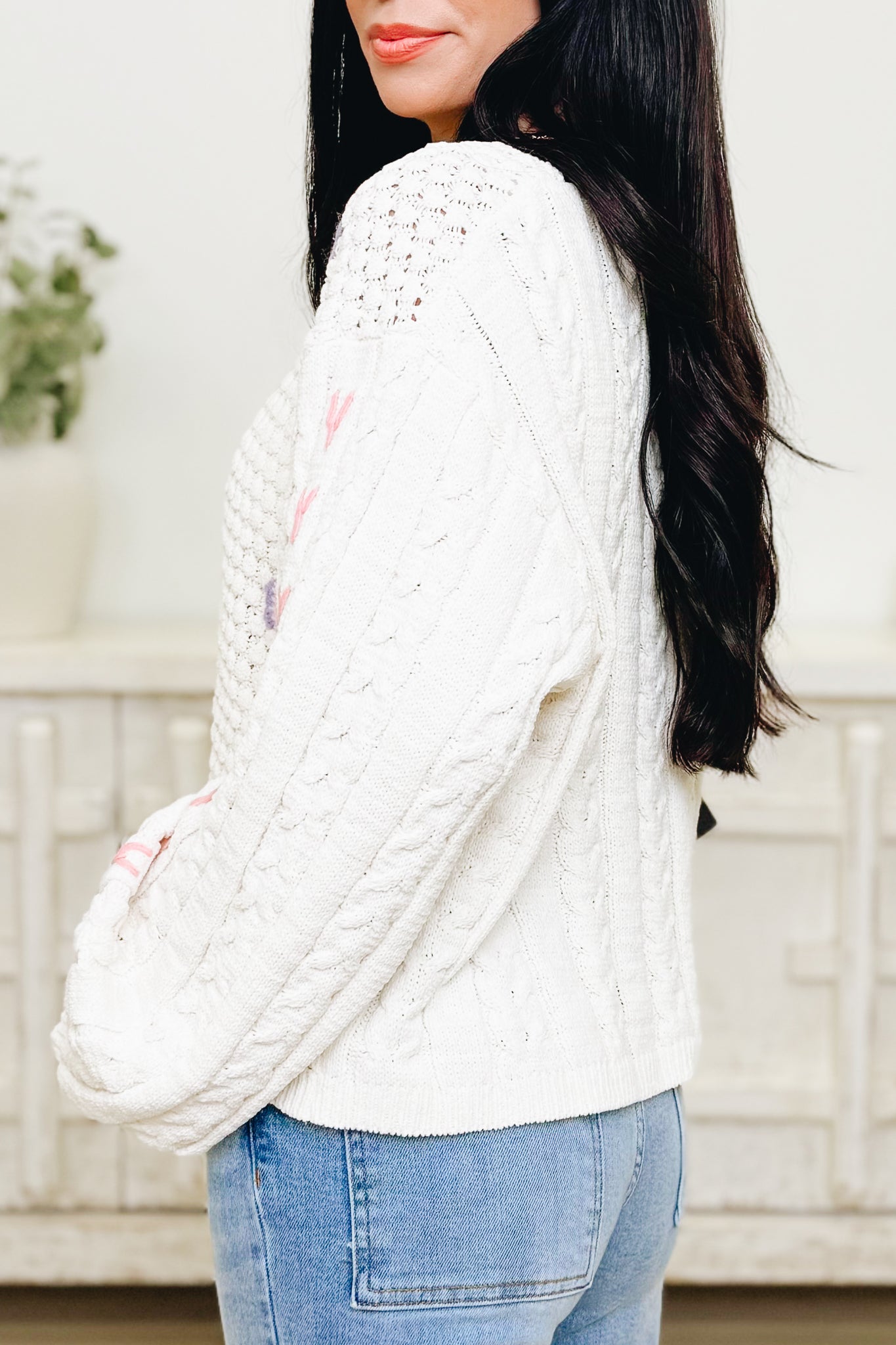 Carefree Crochet Sweater Top - Powder Cream