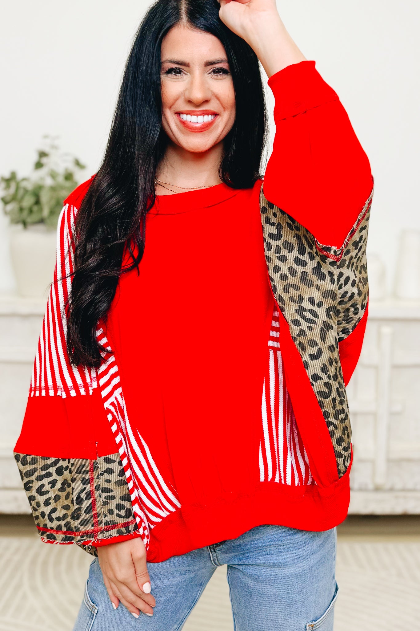 Get In The Mix Leopard Stripe Top - 2 Colors!