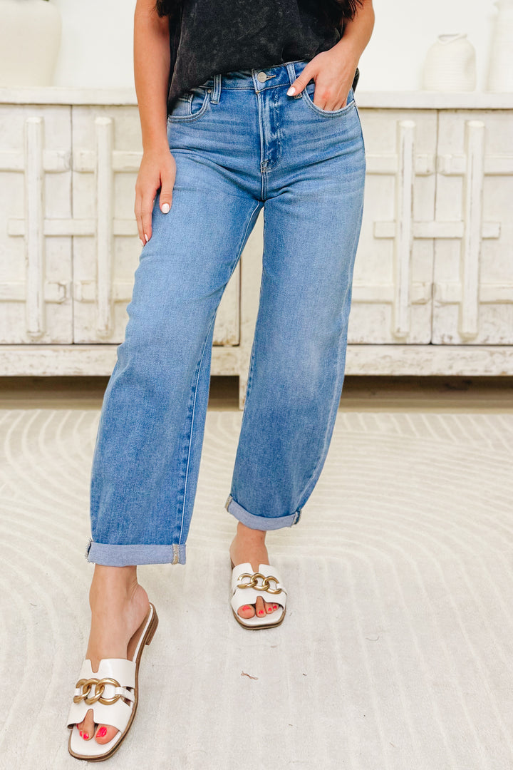 The Easy Roll By Risen - High Rise Crop Mild Barrel Jeans - Medium